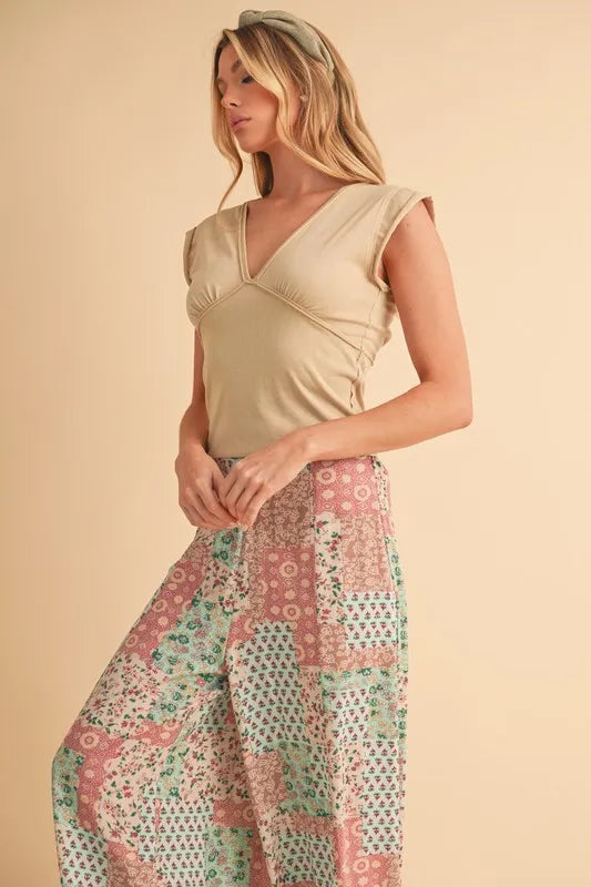 Aemi+Co V-Neck Cap Sleeve Cropped Top