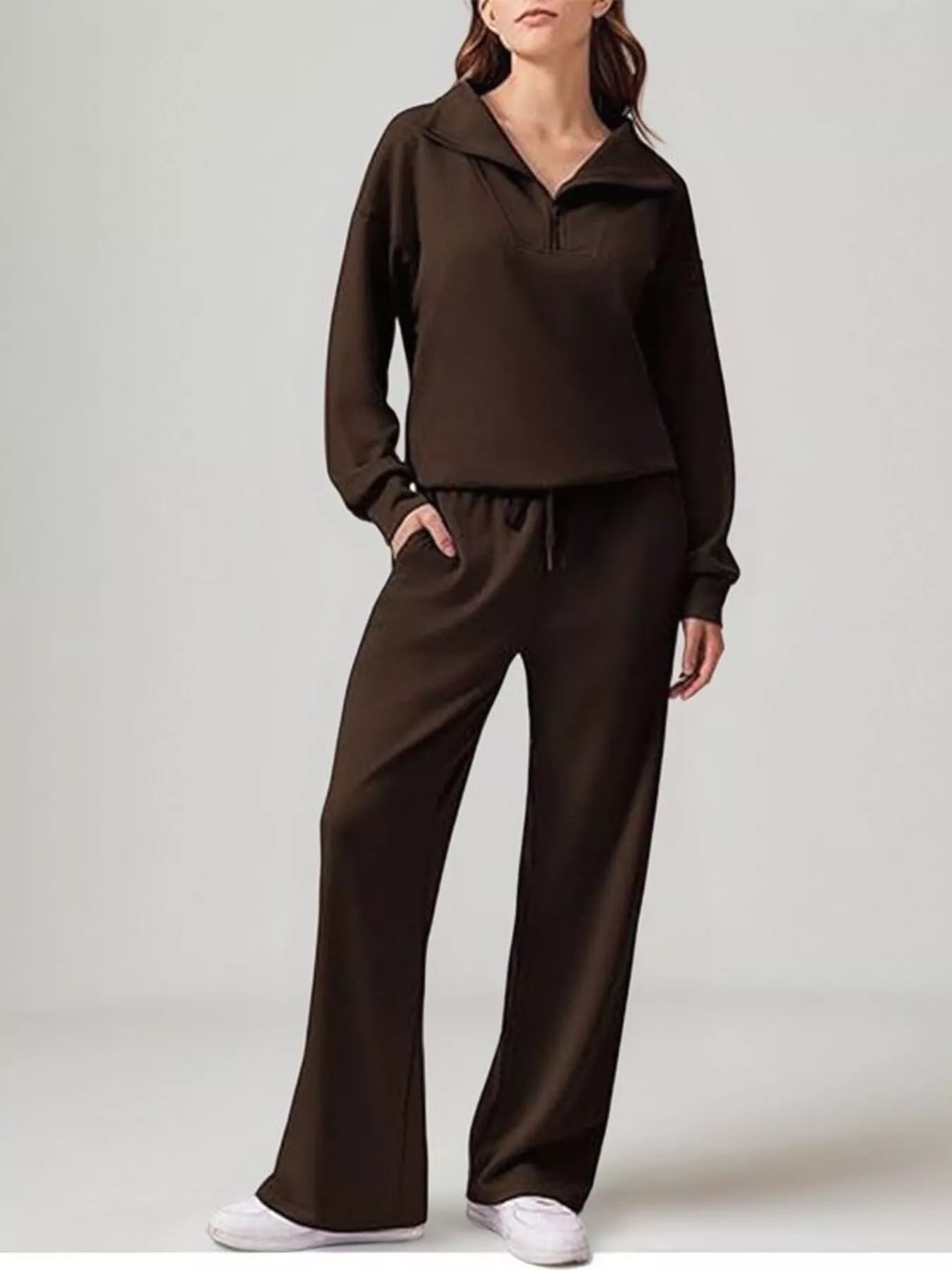 Relaxed Fit Quarter-Zip Top and Pants Set