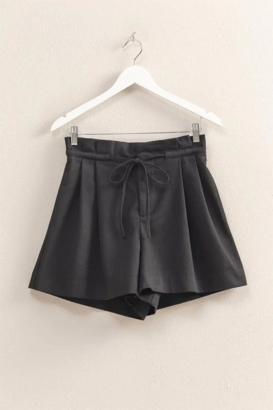 HYFVE High-Waisted Washed Twill Paperbag Shorts BLACK