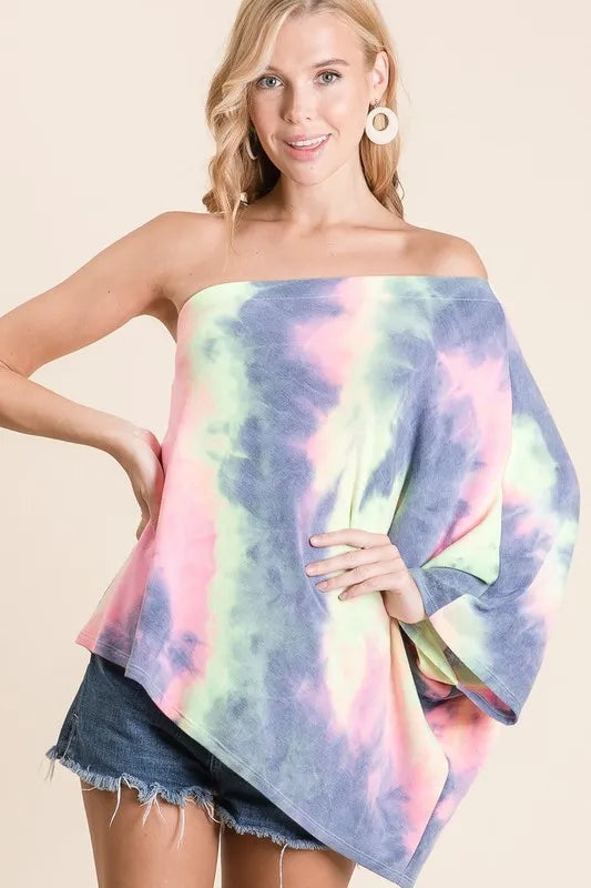 BiBi Tie Dye French Terry One Shoulder Top with Dolman