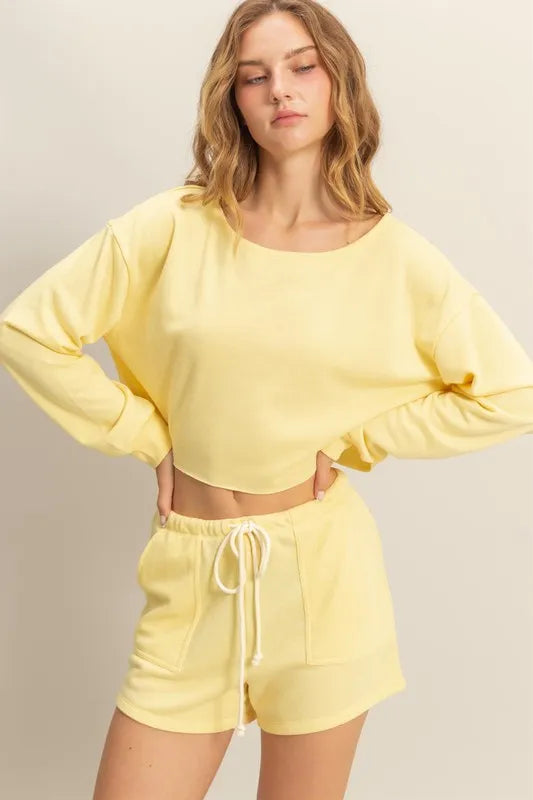 HYFVE Boat Neck Long Sleeve Cropped Top CREAMY YELLOW