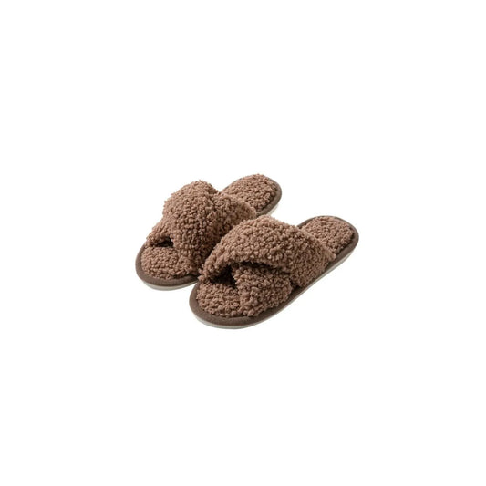 Open Toe Platform Slippers Brown