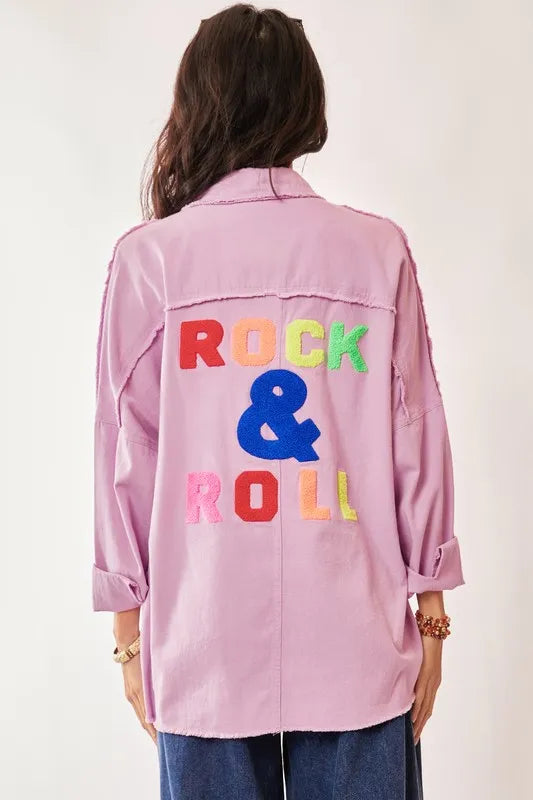 Davi & Dani Multi Color Rock & Roll Fringed Hem Loose Fit Shacket