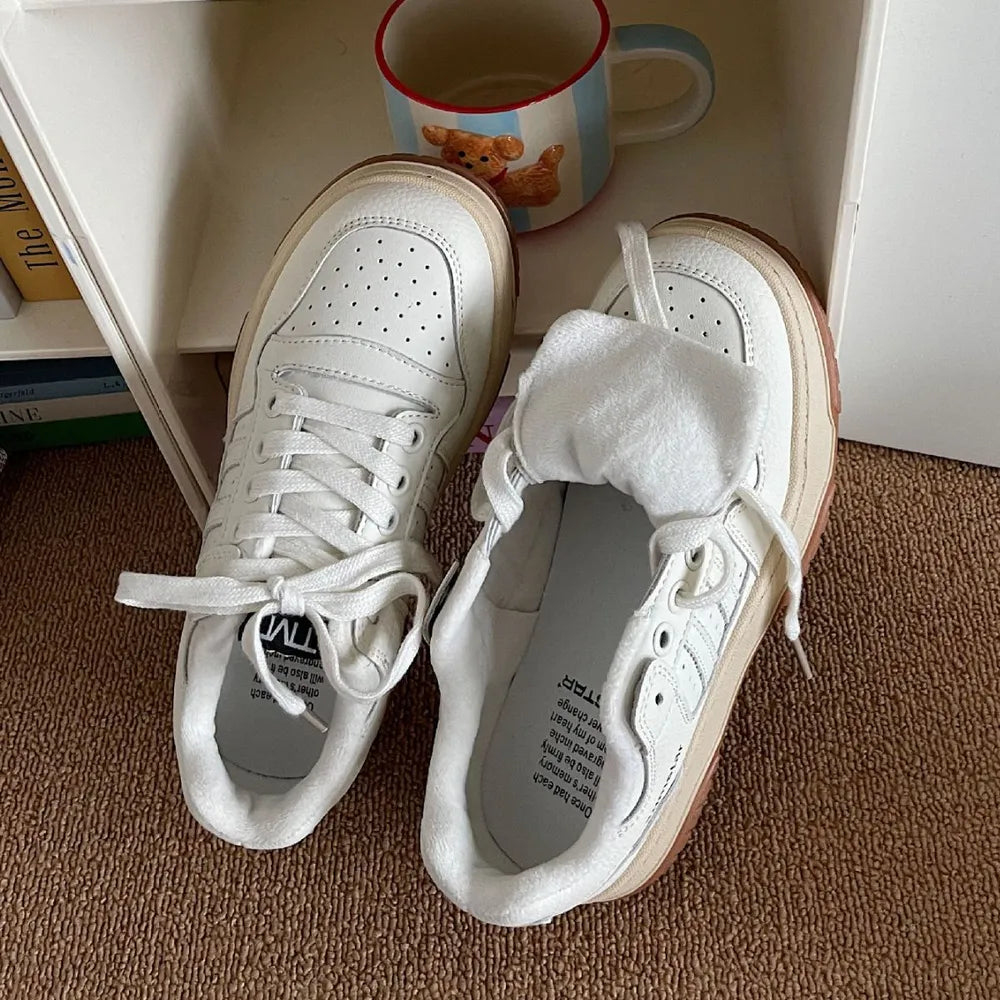 Lace Up Round Toe Platform Sneakers Khaki