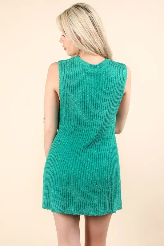 VERY J Slit Round Neck Top and Shorts Sweater Set