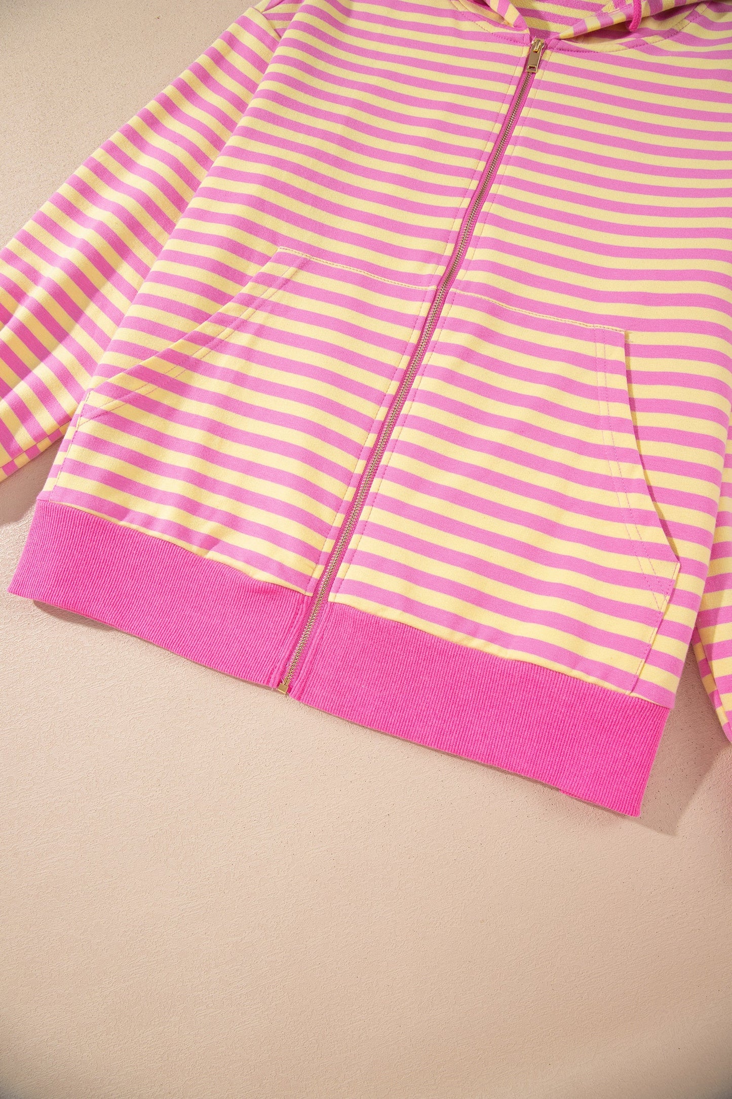 Stripe Long Sleeve Zip-Up Hoodie & Shorts Set