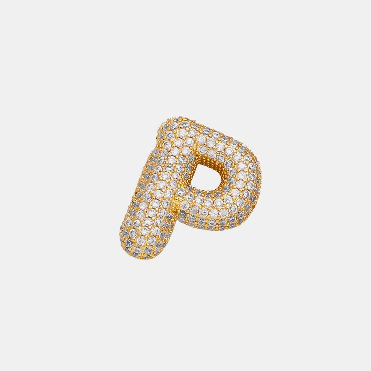 Inlaid Zircon Bubble Initial Necklace Style P One Size