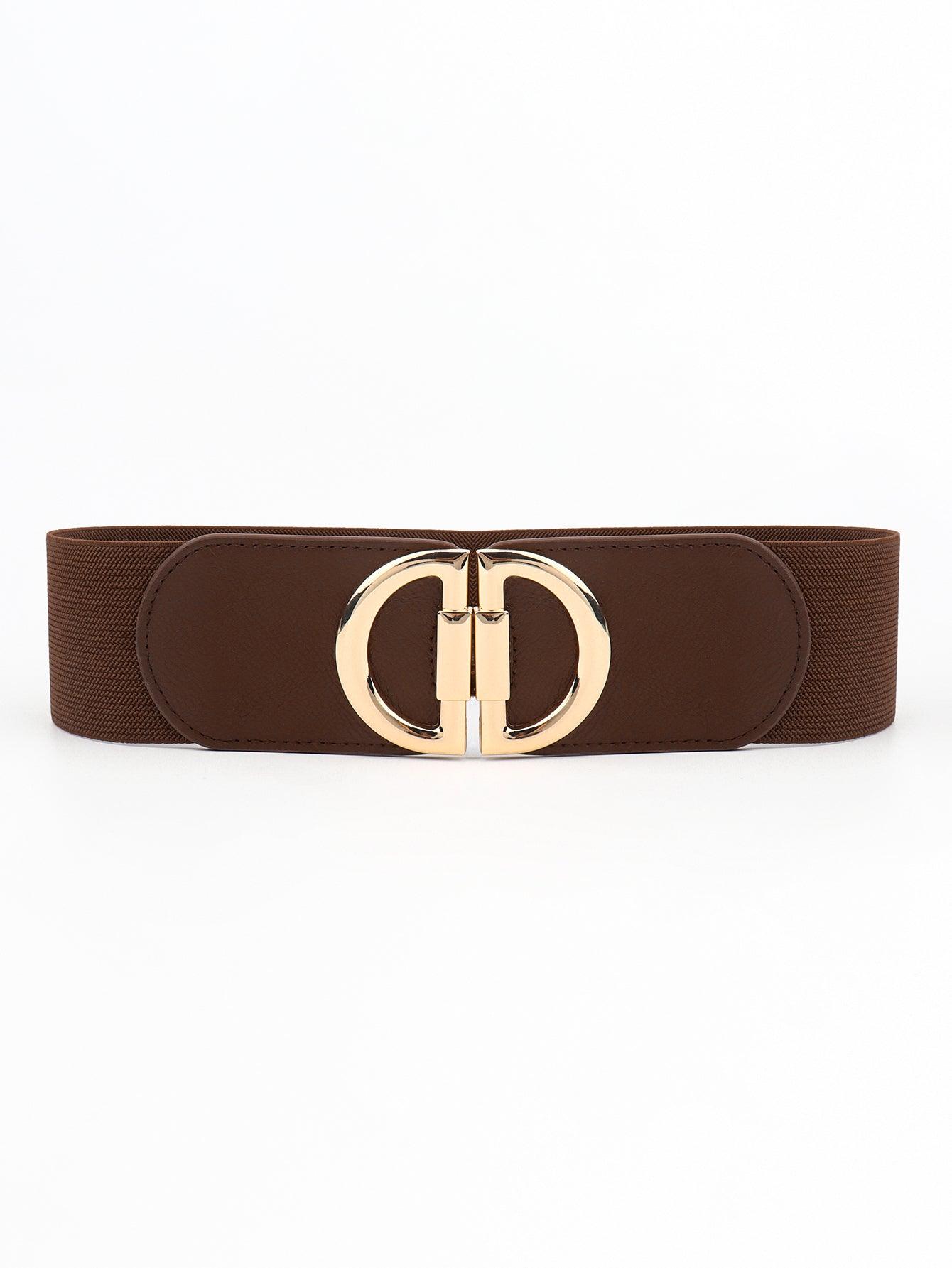 D Buckle Elastic Belt Brown One Size