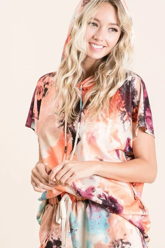 BiBi Tie Dye Terry Hoodie With Drawstring