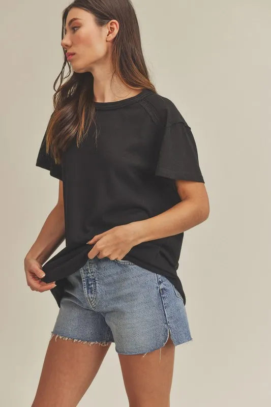 Aemi + Co Exposed Seam Round Neck Short Sleeve T-Shirt