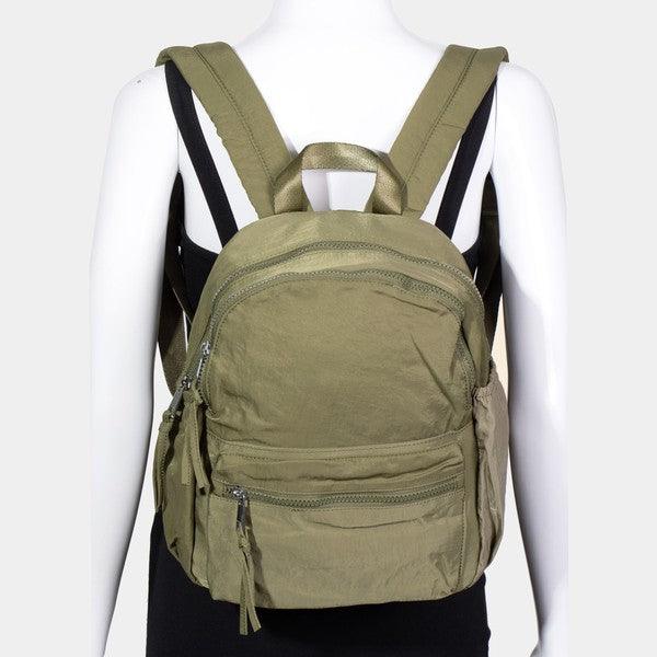 Fame Nylon Multi Pocket Backpack Bag Moss One Size