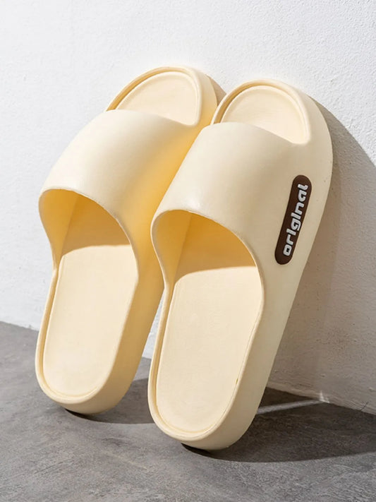 Open Toe Flats Slippers Pastel Yellow