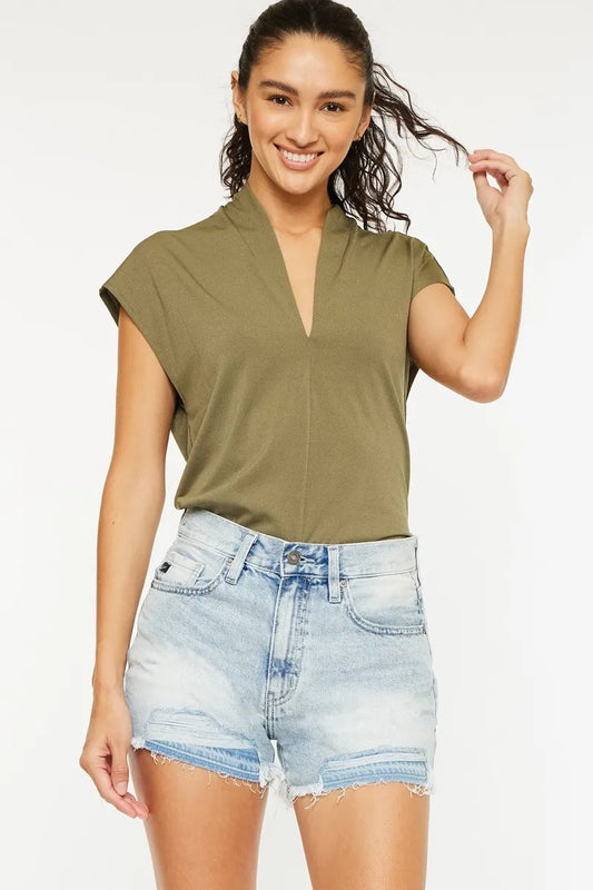 Kancan High Rise Raw Hem Denim Shorts LIGHT
