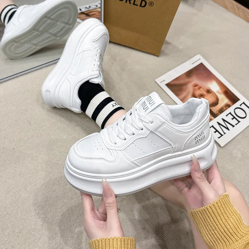 Round Toe Platform Sneakers White
