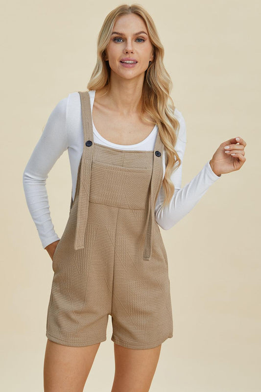 Double Take Full Size Texture Sleeveless Romper Khaki