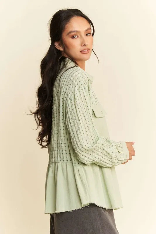 Davi & Dani Garment Washed Jacquard Button Front Shirt