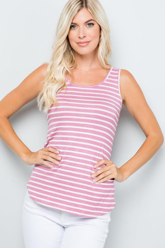 Celeste Full Size Backside Bow Tie Striped Tank Pink Stripe