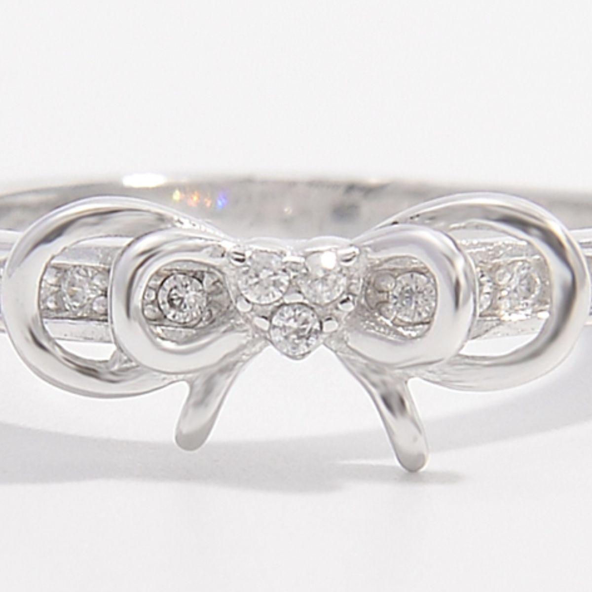 925 Sterling Silver Inlaid Zircon Bow Ring