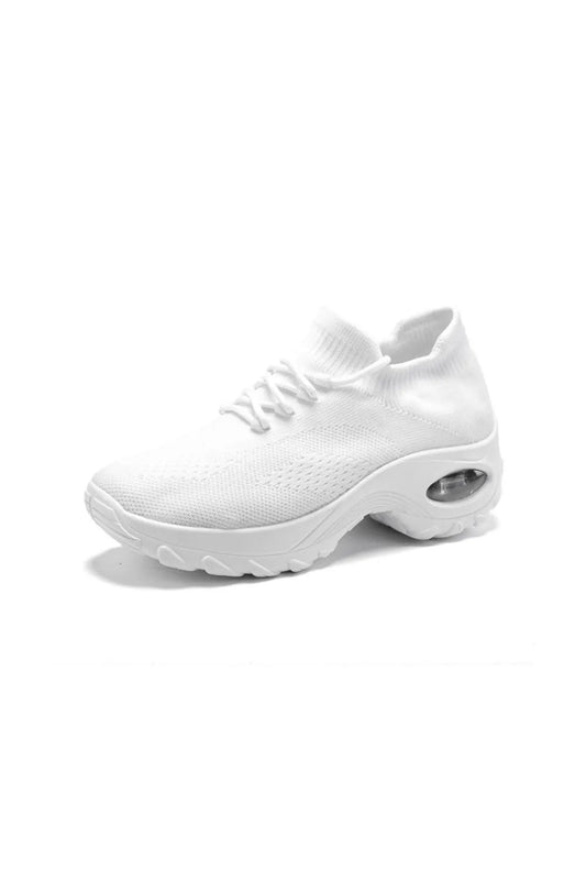 Lace Up Round Toe Platform Athletic White
