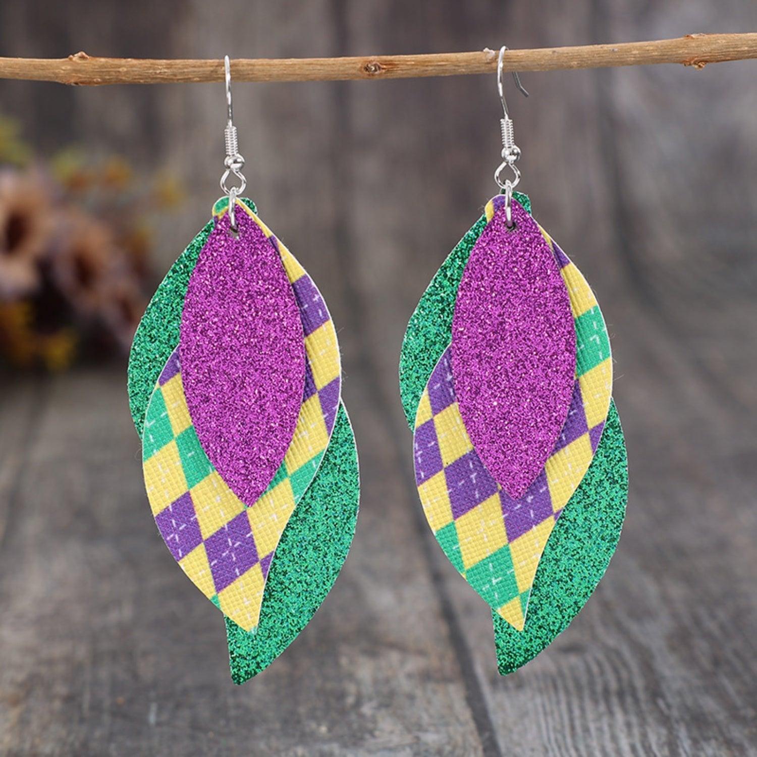 PU Leather Leaf Dangle Earrings Style B One Size