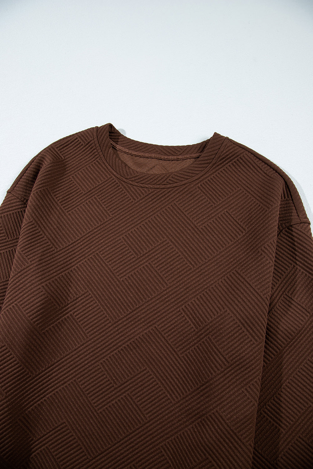 Solid Textured Drop Shoulder Sweatshirt w/ Pockets