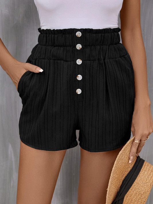 Perfee Pocketed High Waist Shorts Black