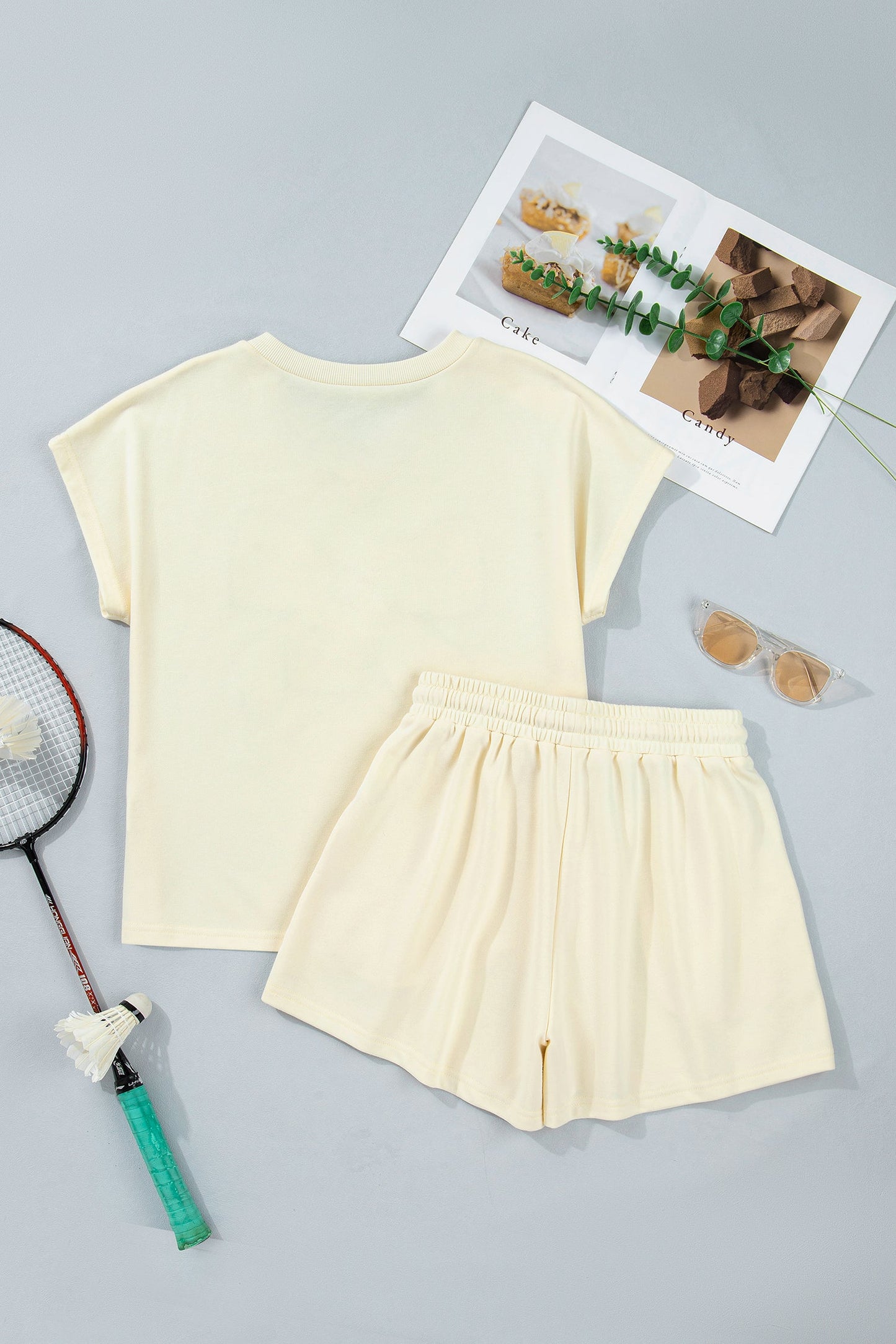 Leopard Bow Patch Tee & Drawstring Shorts Set
