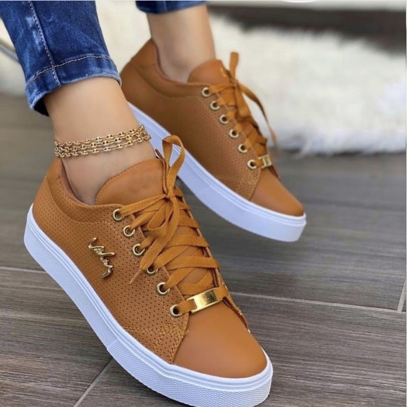 Round Toe Lace Up Sneakers Caramel