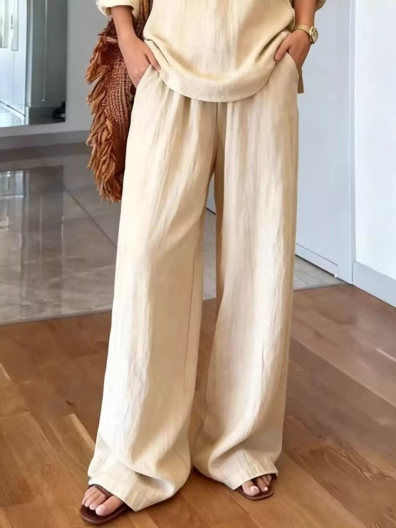 V-Neck Top and Wide-Leg Pants Set