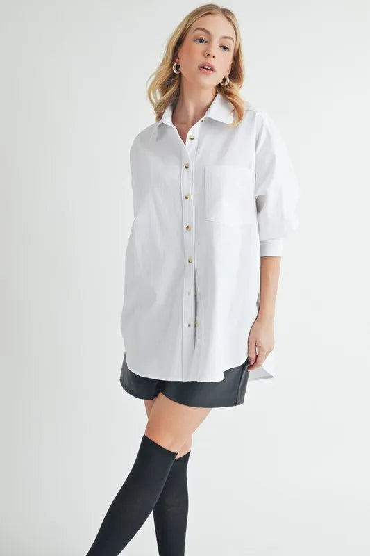 Aemi + Co High-Low Collared Neck Drop Shoulder Shirt
