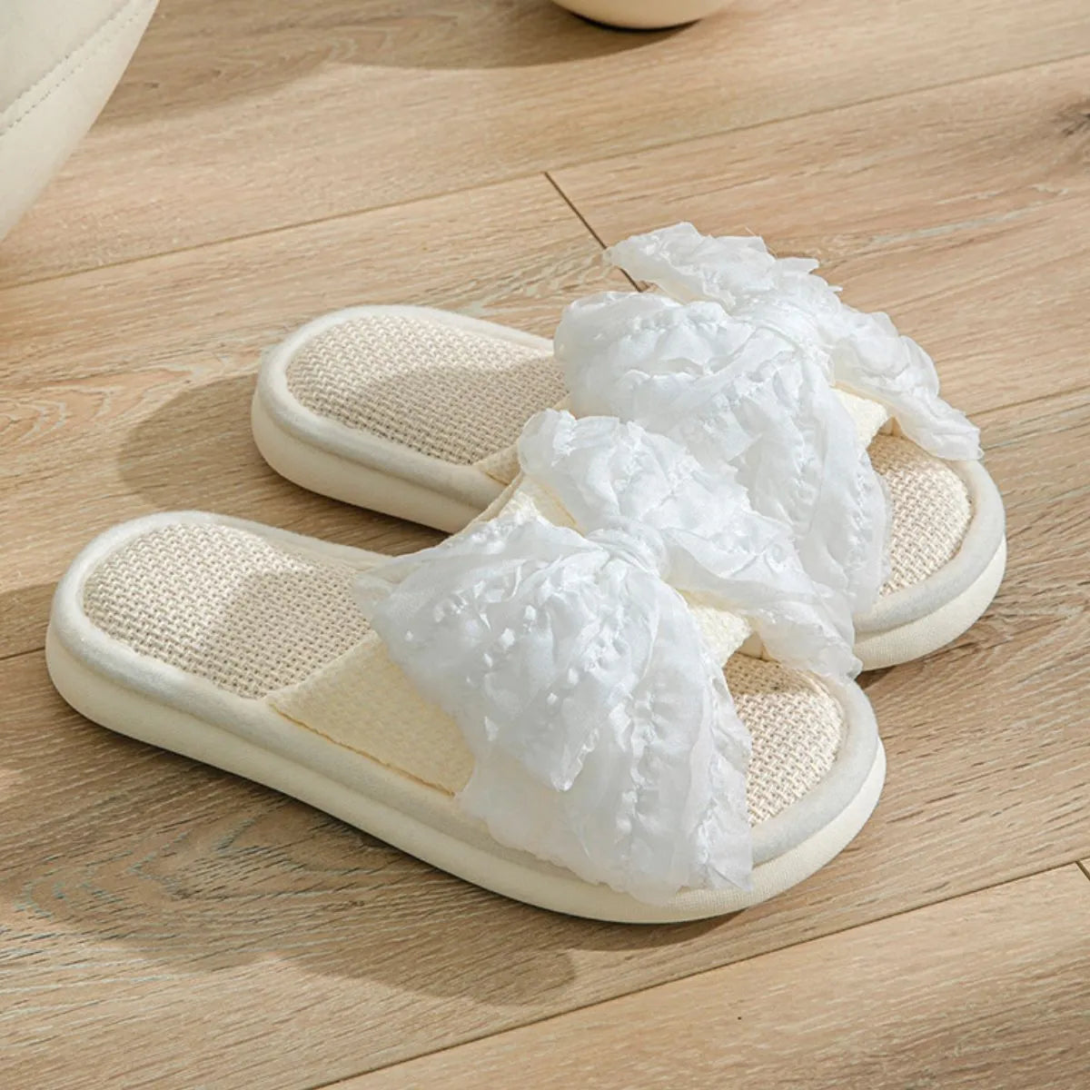 Open Toe Flats Slippers Beige
