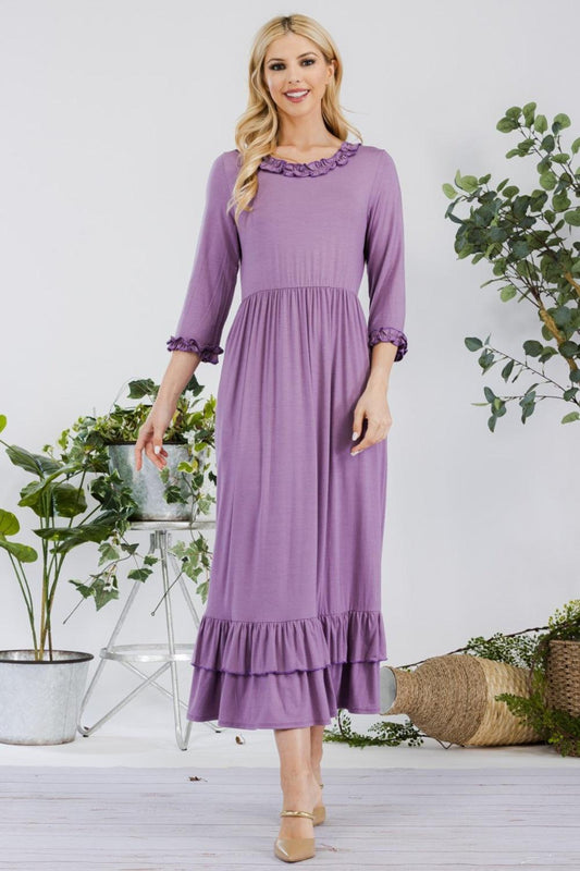 Celeste Full Size Layered Ruffle Hem Dress with Pockets Lilac