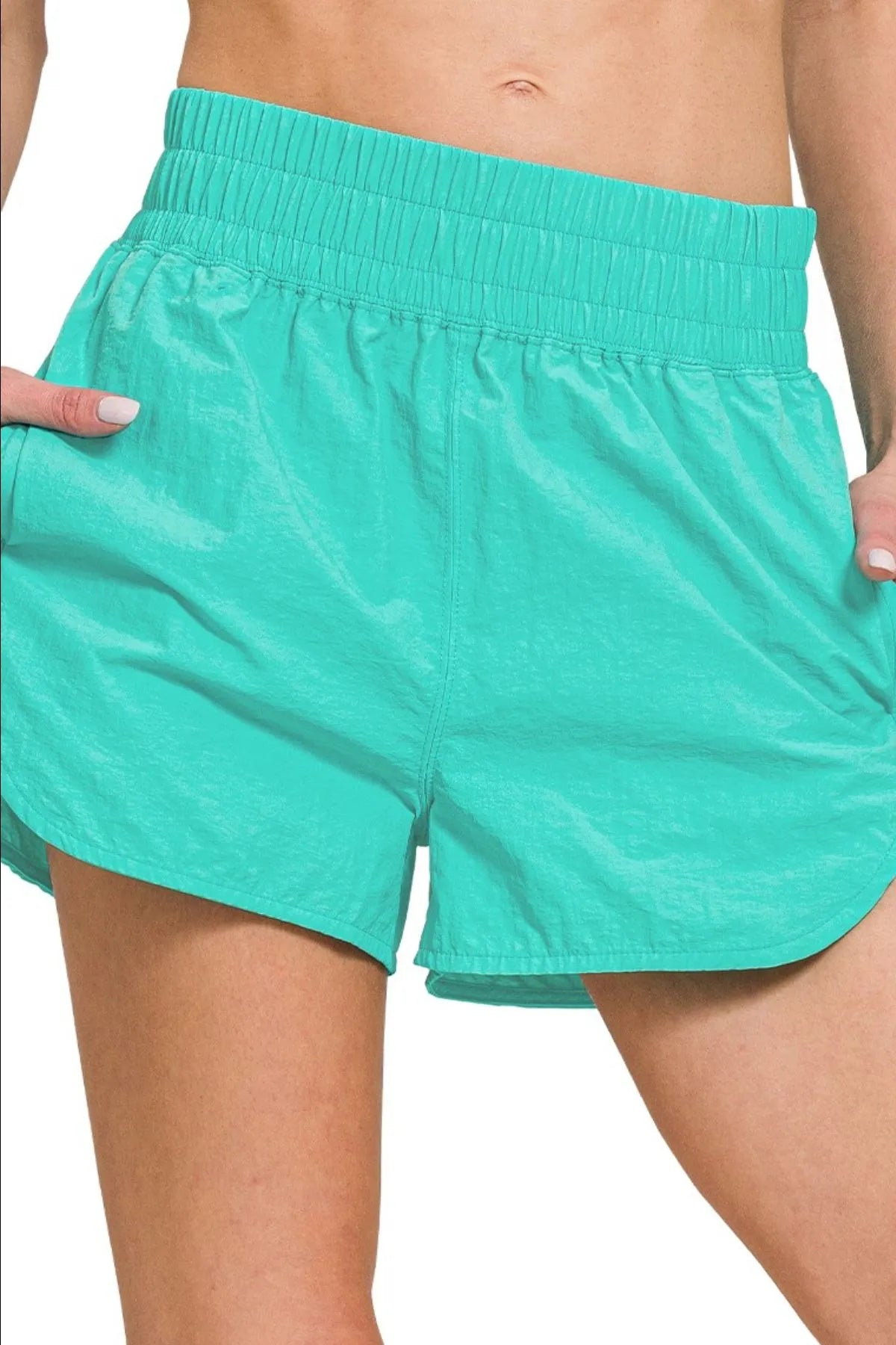 Zenana Windbreaker Smocked Waistband Running Shorts