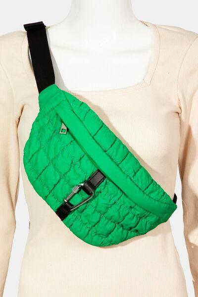 Fame Carabiner Bubble Texture Quilted Sling Bag Green One Size