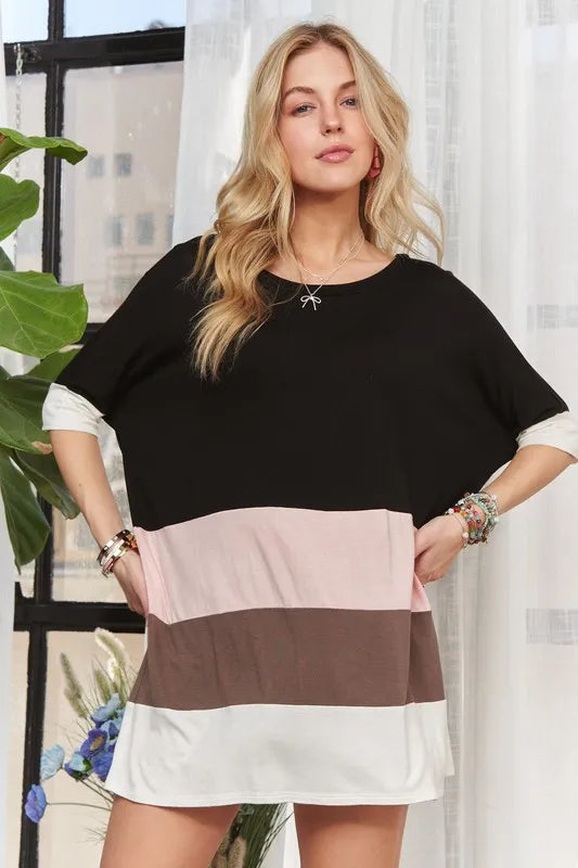 ADORA Color Block Round Neck Half Sleeve T-Shirt