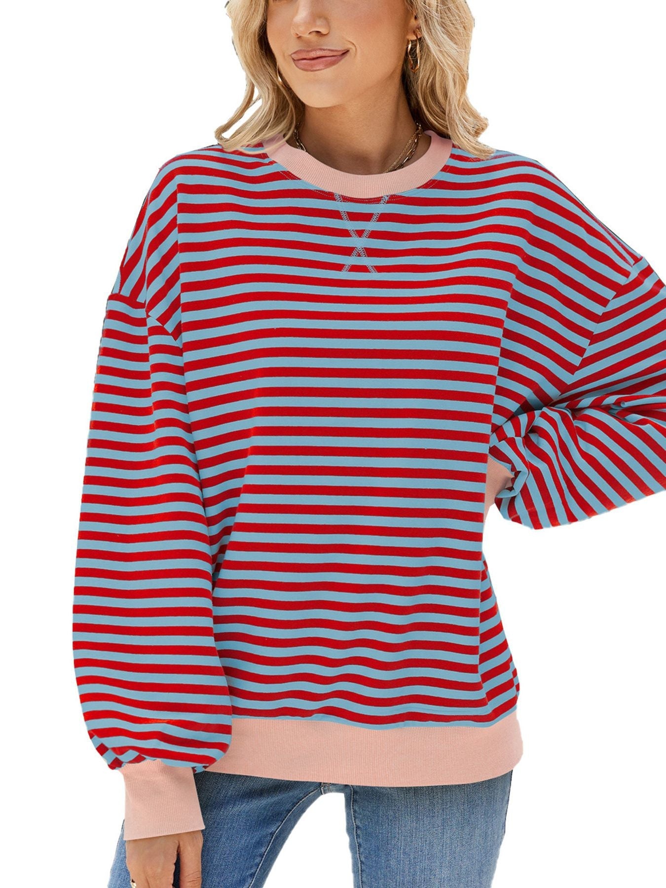 Striped Crew Neck Long Sleeve Sweatshirt