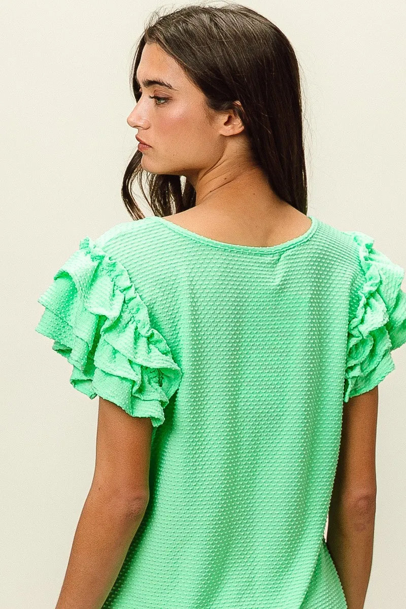 BiBi Birdseye Texture Layered Ruffle Top