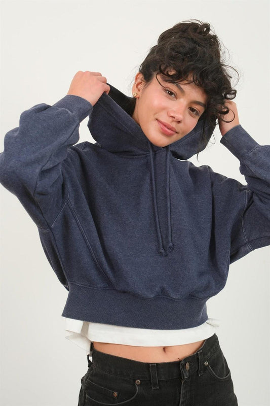 HYFVE Drop Shoulder Cropped Hoodie Dark Night