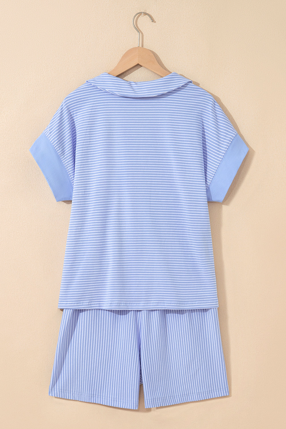 Stripe Dolman Sleeve Polo Shirt & Drawstring Shorts Set