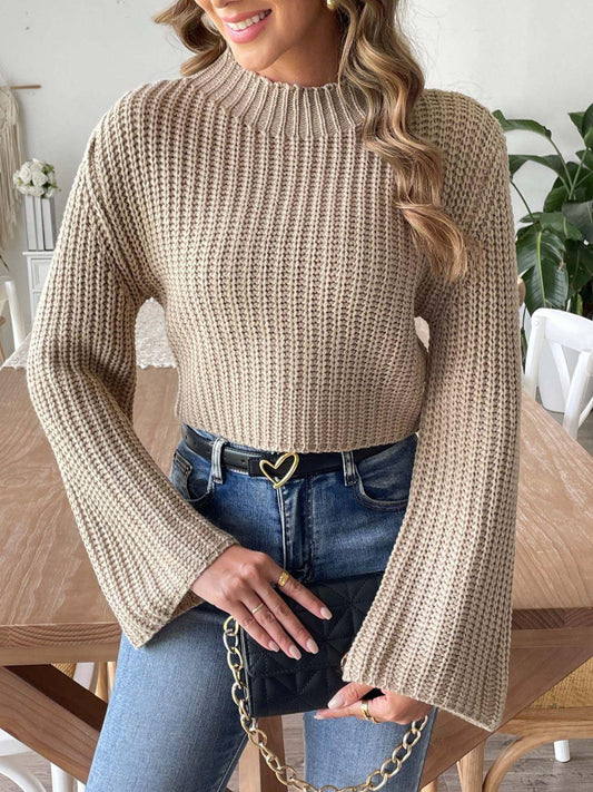 Mock Neck Long Sleeve Sweater Khaki