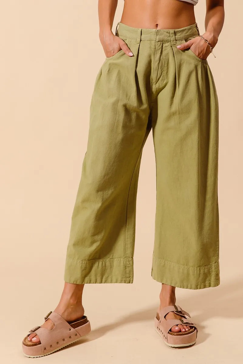 SO ME Mid Rise Wide Leg Chino Pants With Pockets SAGE