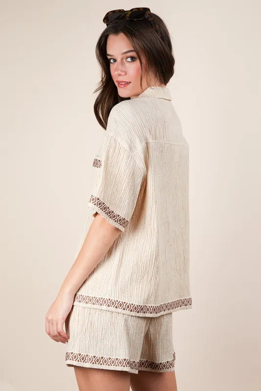 VERY J Crinkled Woven Shirt Top & Shorts Set
