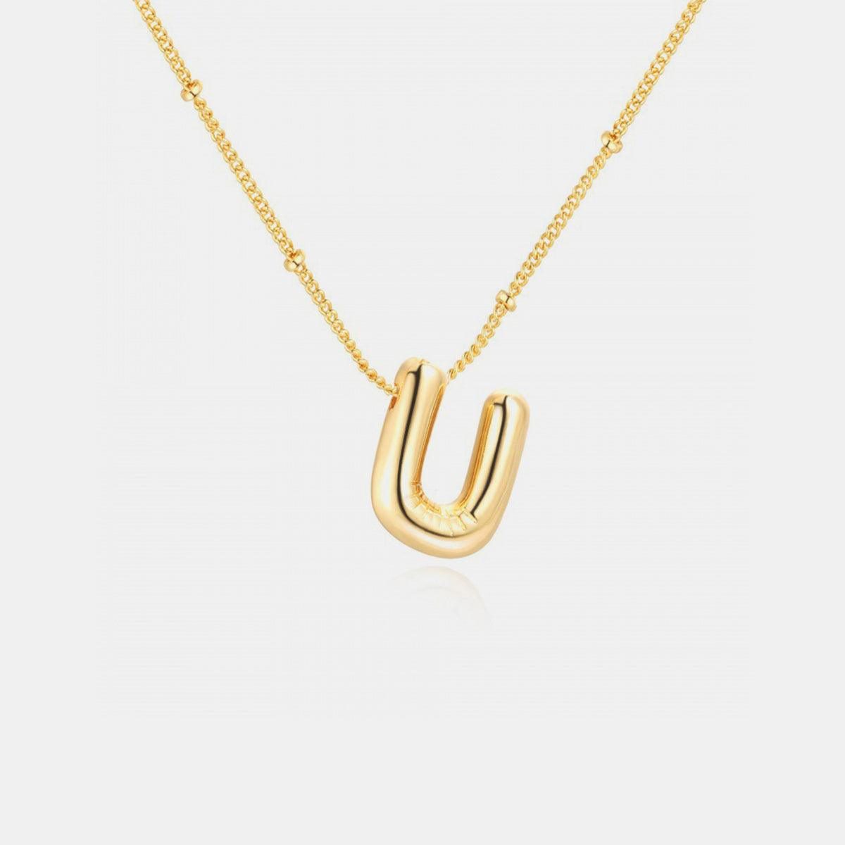 Gold-Plated Bubble Initial Necklace Style U One Size