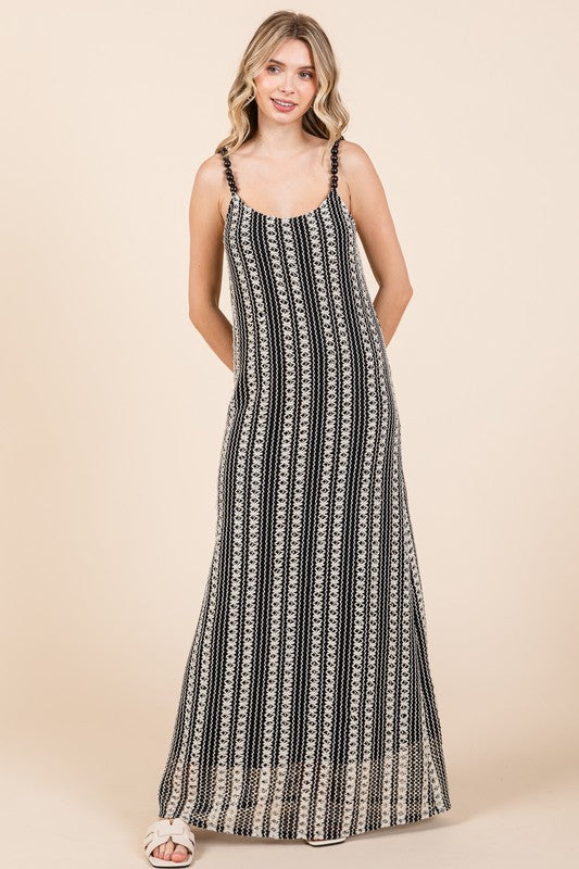 GeeGee Plus Size Striped Scoop Neck Beaded Strap Maxi Cami Dress