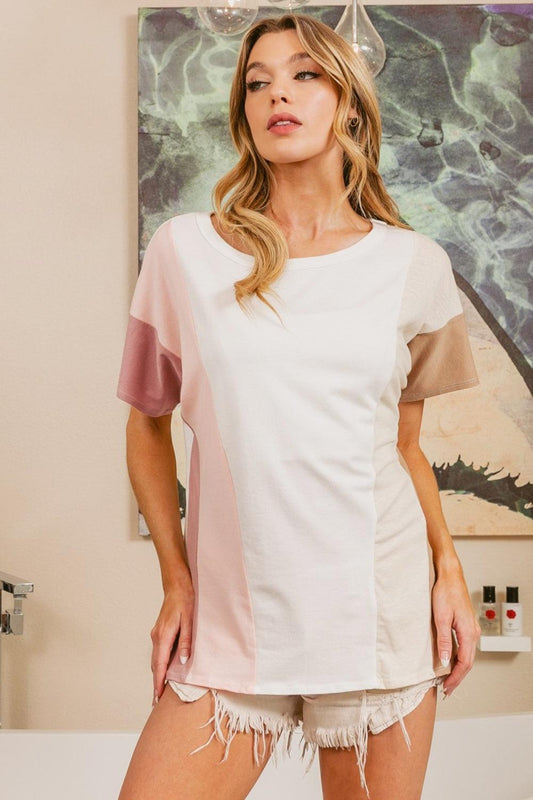 BiBi Color Block Short Sleeve T-Shirt Rose Blush Ivo Oys