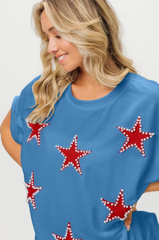 BiBi Fourth Of July Terry T-Shirt DENIM RED