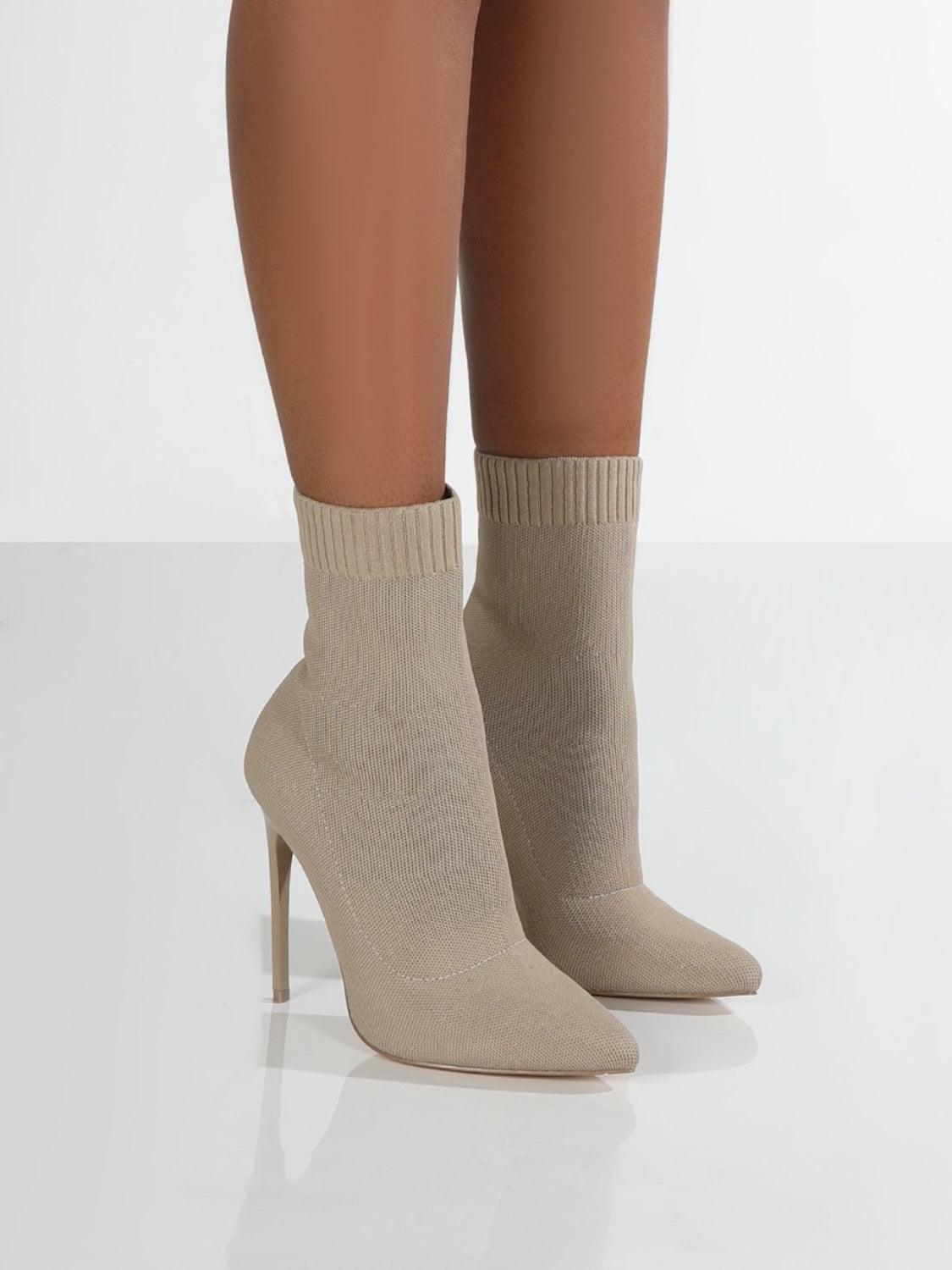 Mesh Point Toe Stiletto Boots Beige