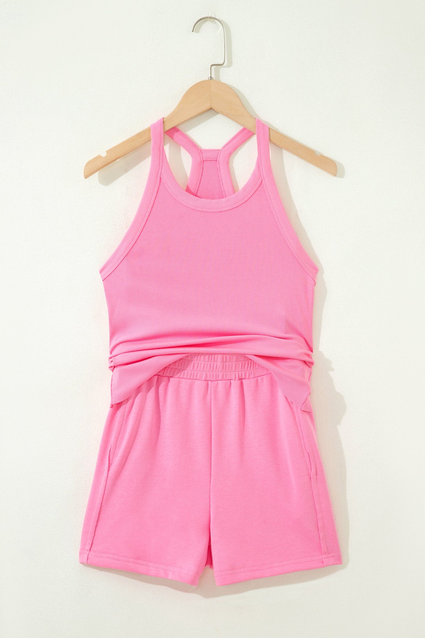Solid Ribbed Tank Top & Shorts Set