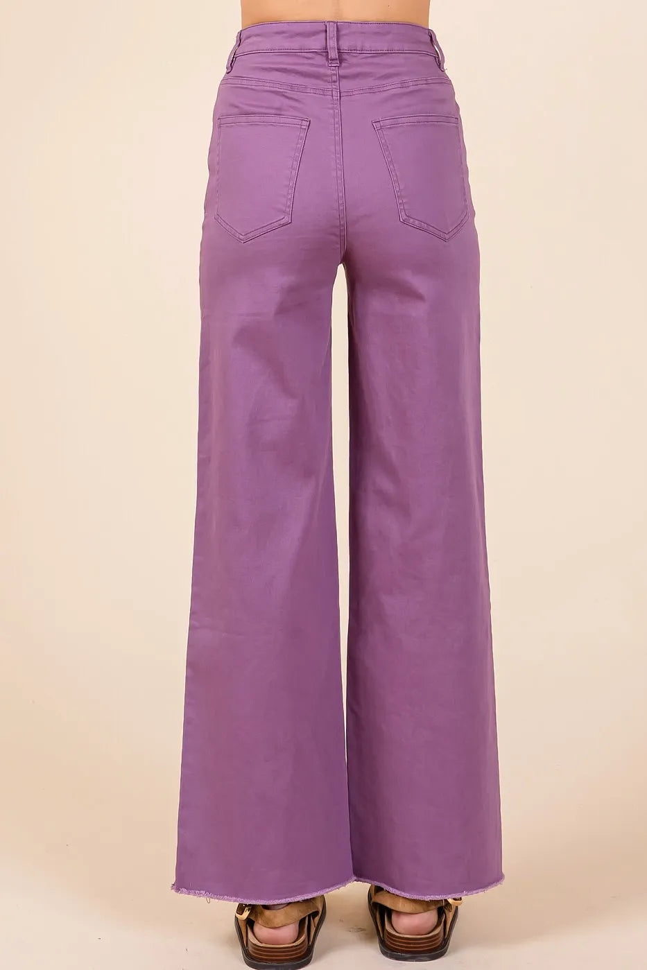 Mittoshop Twill High Waisted Button Fly Wide Leg Pants