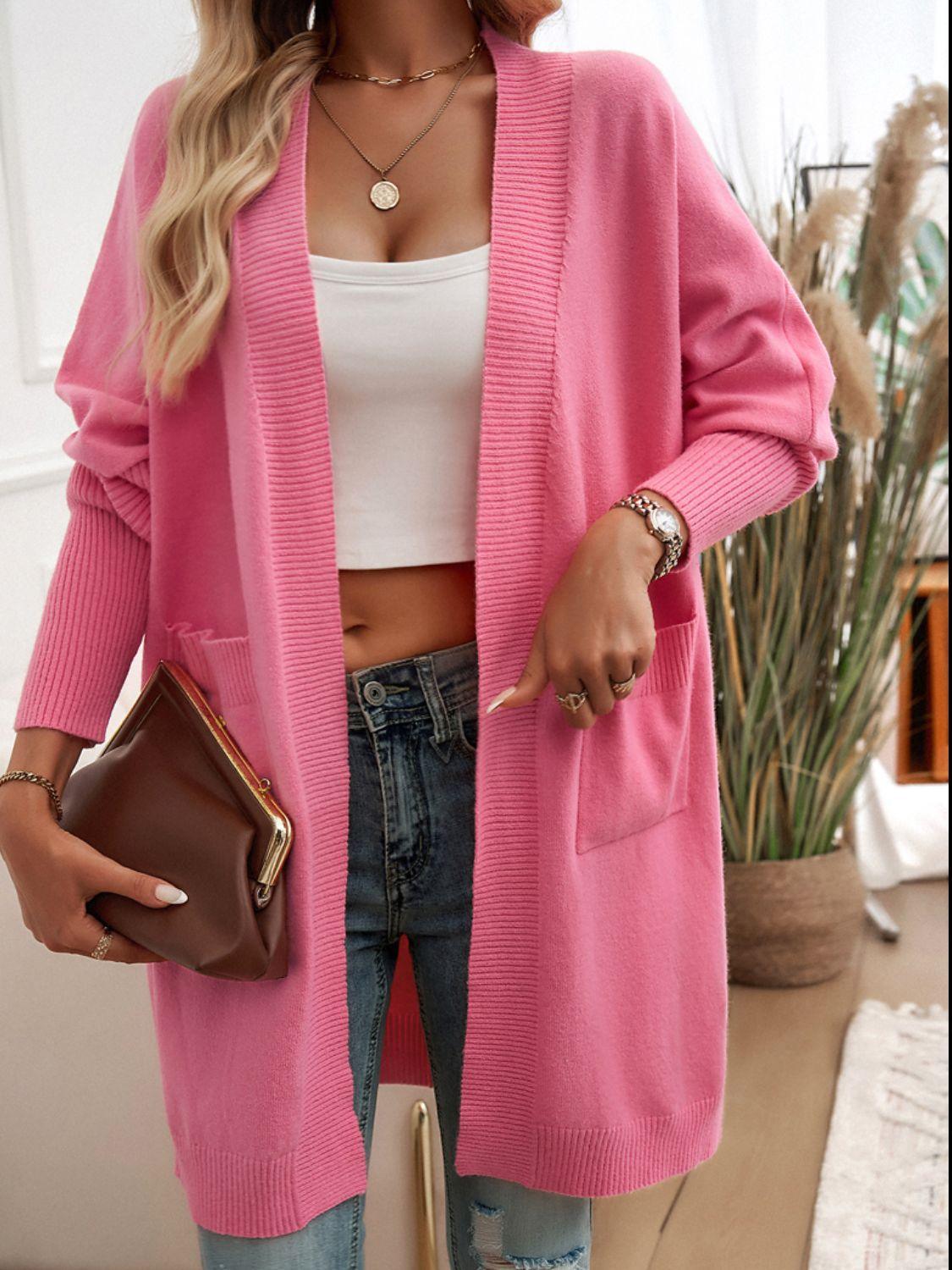 Open Front Long Sleeve Cardigan Strawberry